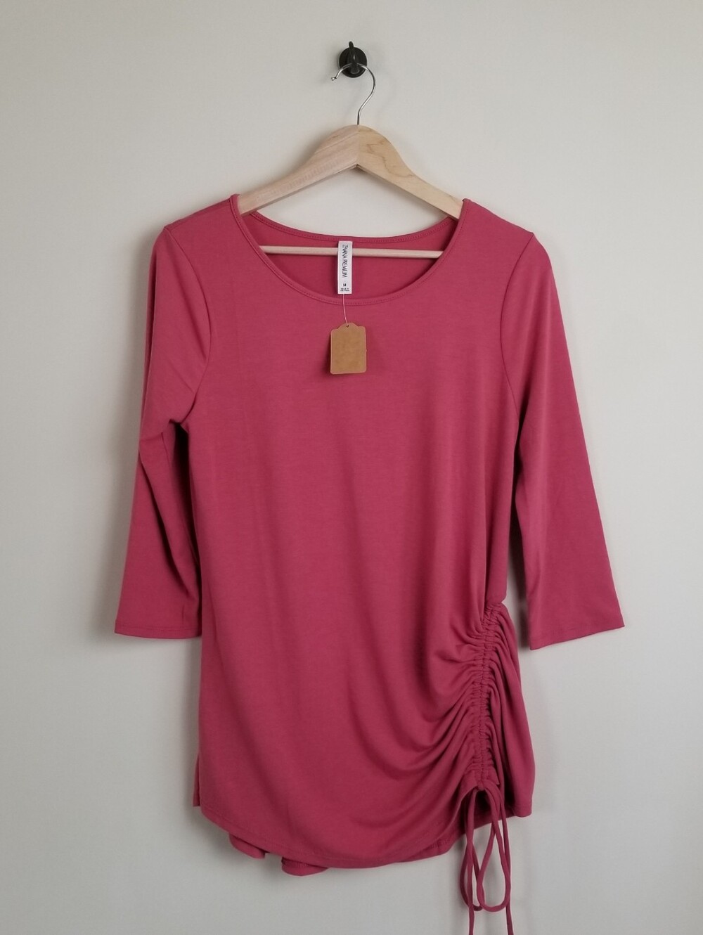Zenana Ruched Tie 3/4 Sleeve KnitTop Size Medium NWT